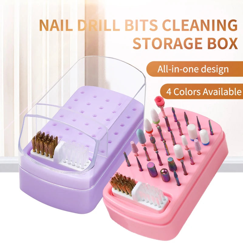 Nail Drill Bits Organizer Box 30 Slots Showing Shelf Acrylic Dustproof Portable Empty Storage for Salon Nail Art Supplies