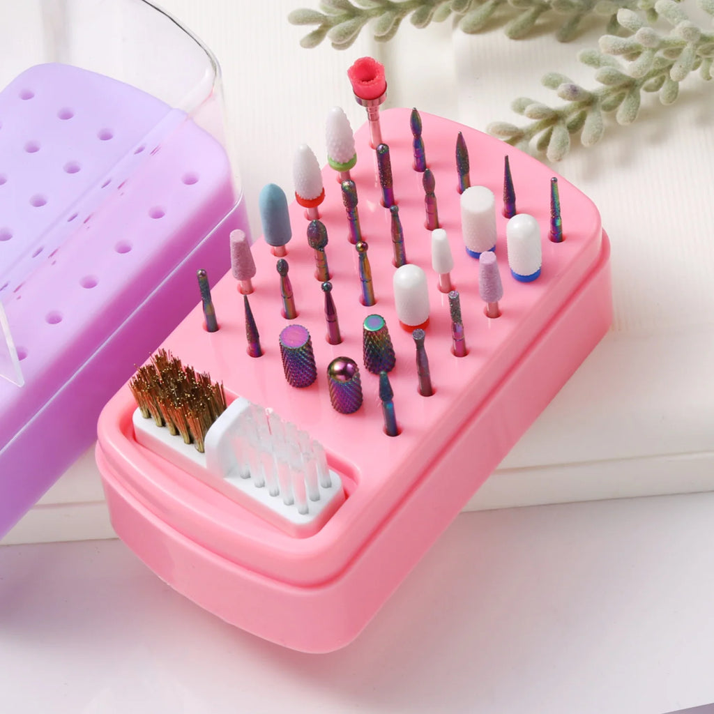 Nail Drill Bits Organizer Box 30 Slots Showing Shelf Acrylic Dustproof Portable Empty Storage for Salon Nail Art Supplies