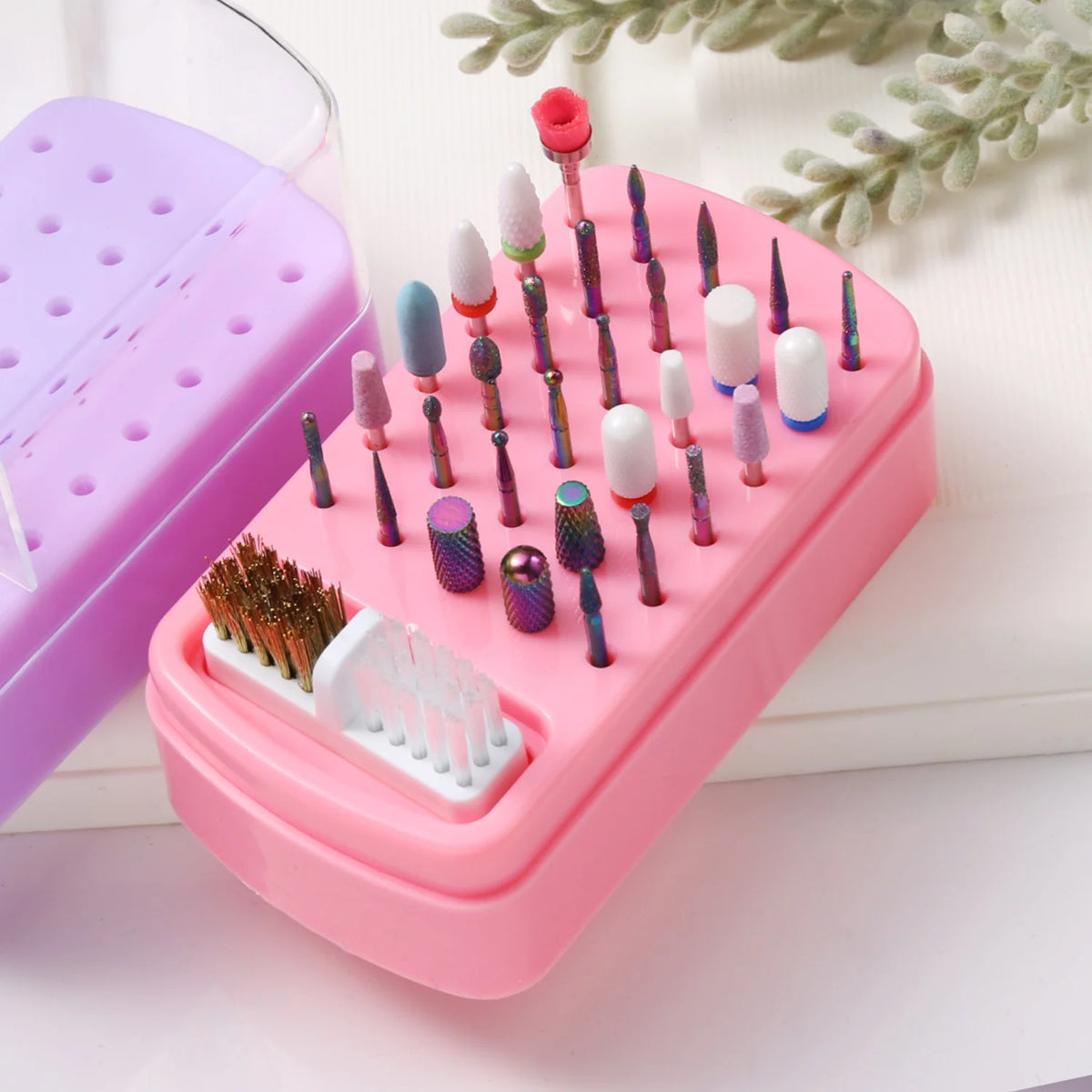 Nail Drill Bits Organizer Box 30 Slots Showing Shelf Acrylic Dustproof Portable Empty Storage for Salon Nail Art Supplies