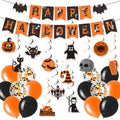 Halloween Party Decorations Set Happy Halloween Banner Trick or Treat Garland Spider Web Hanging Swirls Cupcake Toppers Balloons