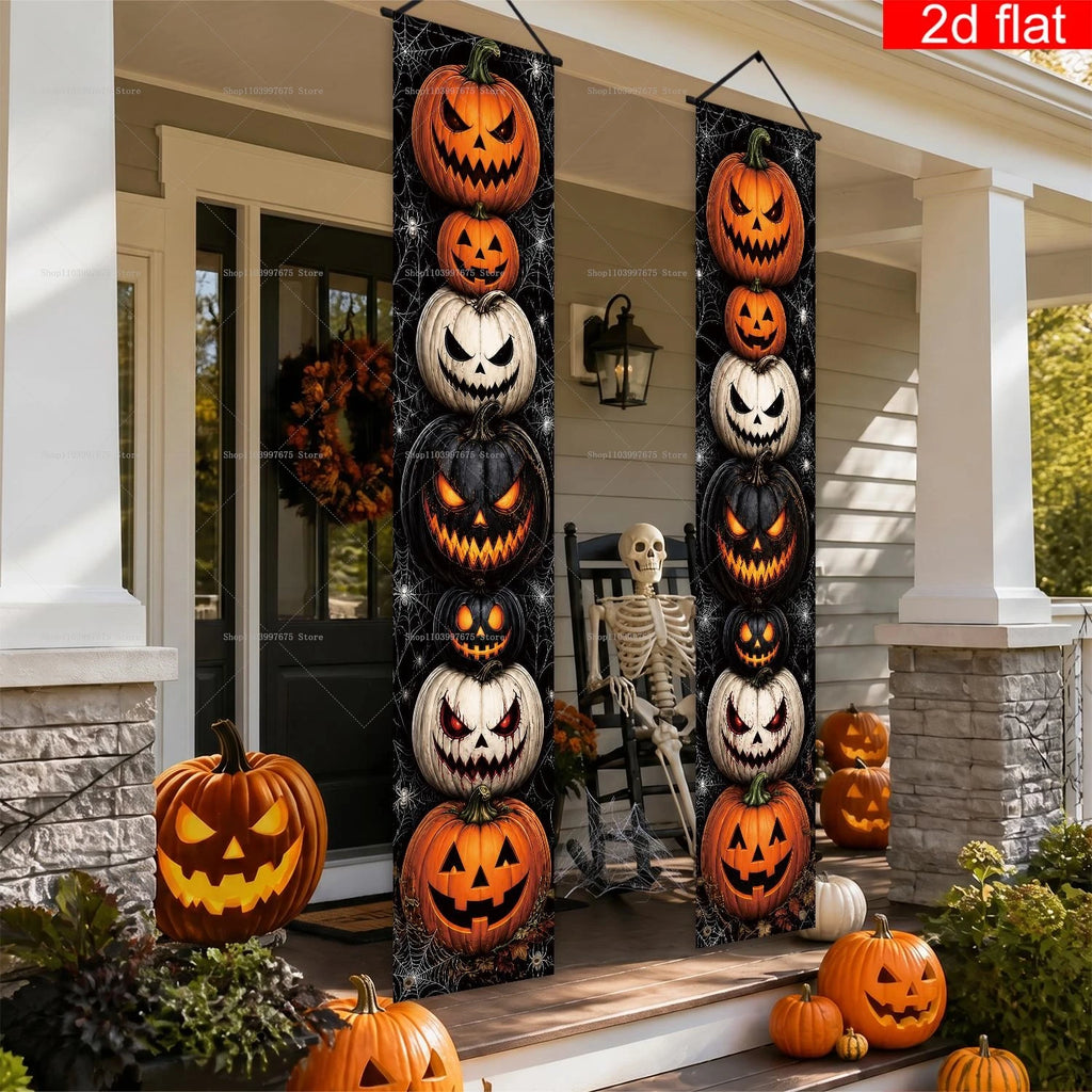 Halloween Decorations Porch Banner Scary Jack Lantern Pumpkin Spider Web Hanging Sign for Indoor Outdoor Halloween Party Decor