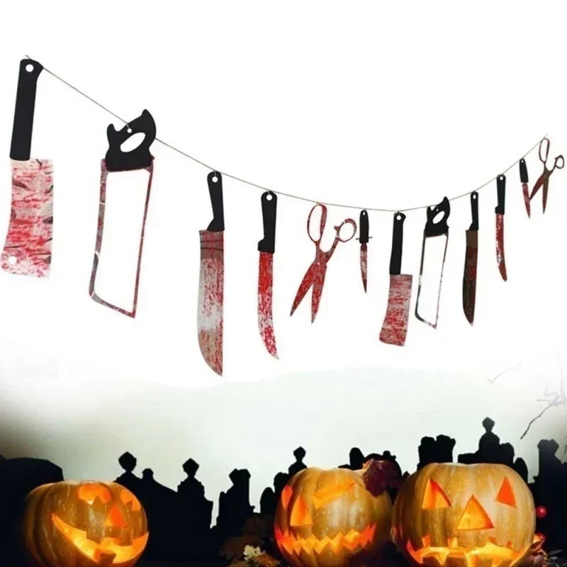 Halloween Decoration Horror House Bloody Weapons Garland Banner Halloween Bar Club Zombie Vampire Party Decorations Supplies