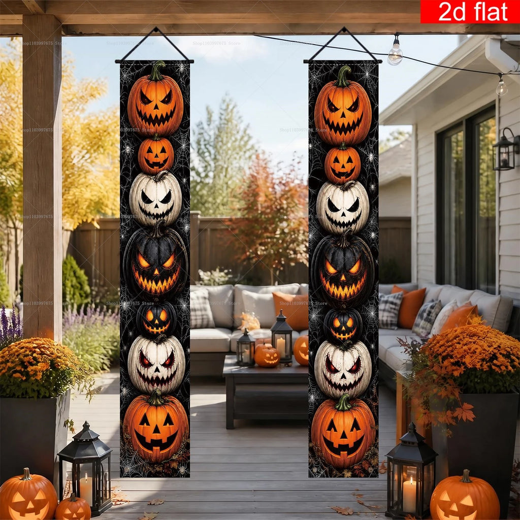 Halloween Decorations Porch Banner Scary Jack Lantern Pumpkin Spider Web Hanging Sign for Indoor Outdoor Halloween Party Decor