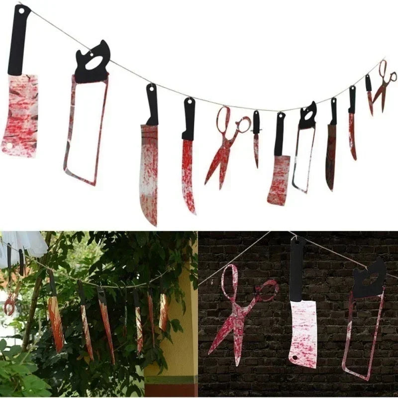 Halloween Decoration Horror House Bloody Weapons Garland Banner Halloween Bar Club Zombie Vampire Party Decorations Supplies