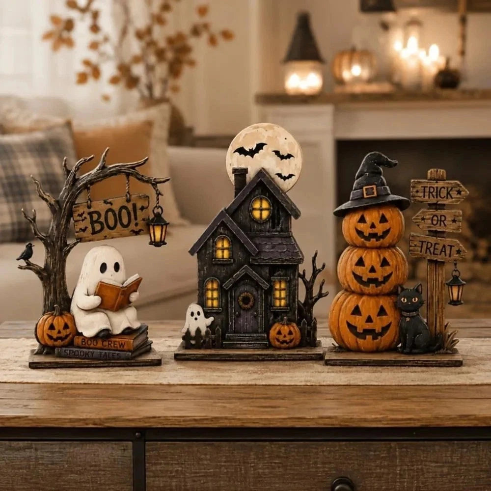 Halloween Decor Set Styles Vintage Wooden Indoor Decorations for Shelf Decoration Featuring Elements Such as Ghosts Pumpkins