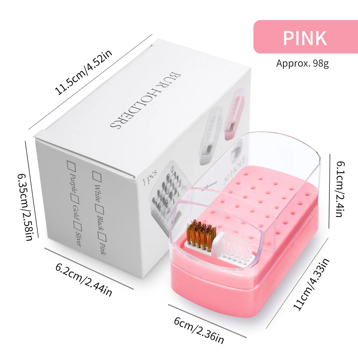 Nail Drill Bits Organizer Box 30 Slots Showing Shelf Acrylic Dustproof Portable Empty Storage for Salon Nail Art Supplies