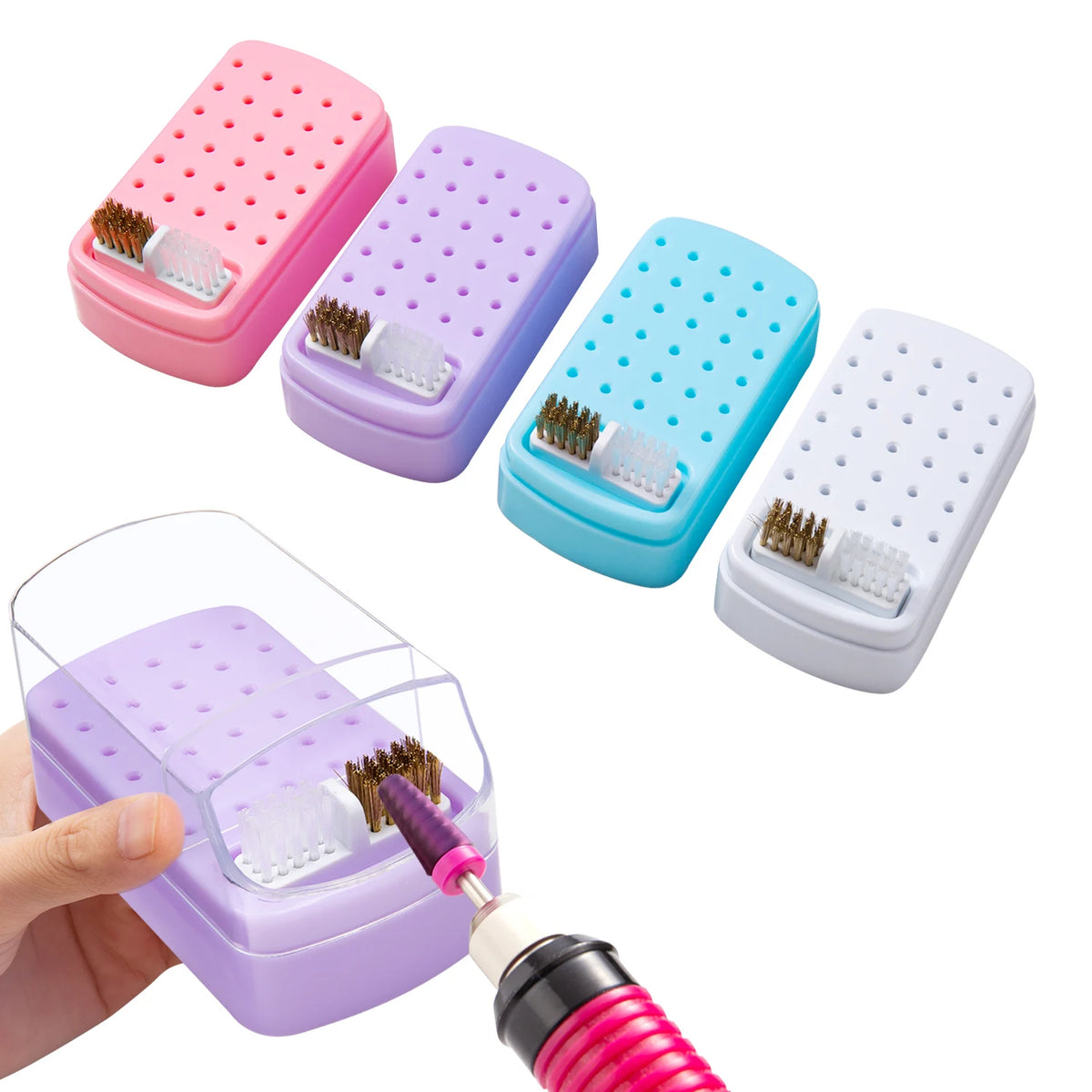 Nail Drill Bits Organizer Box 30 Slots Showing Shelf Acrylic Dustproof Portable Empty Storage for Salon Nail Art Supplies