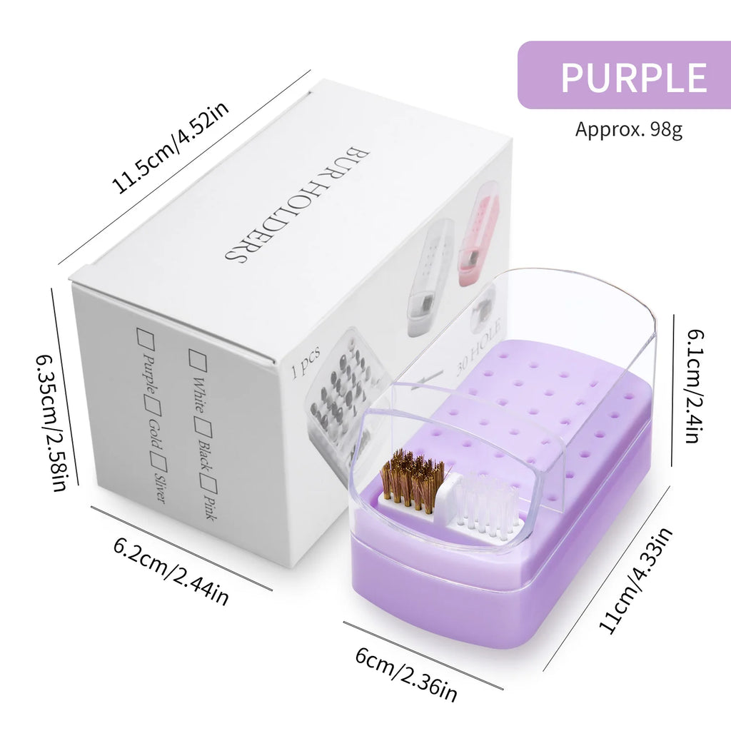 Nail Drill Bits Organizer Box 30 Slots Showing Shelf Acrylic Dustproof Portable Empty Storage for Salon Nail Art Supplies