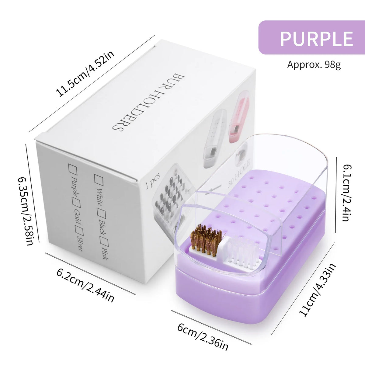 Nail Drill Bits Organizer Box 30 Slots Showing Shelf Acrylic Dustproof Portable Empty Storage for Salon Nail Art Supplies
